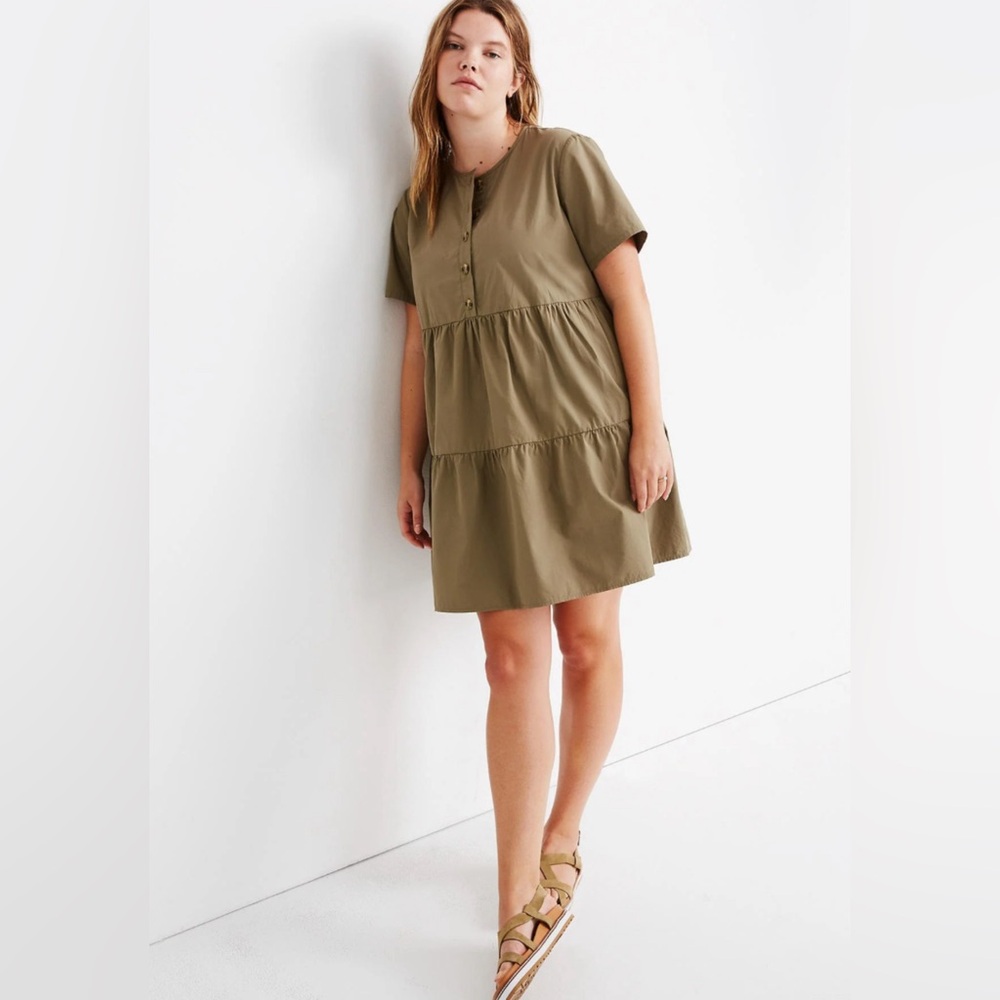 Madewell Button Front-Dress Short-Sleeve Tired Mini Dress